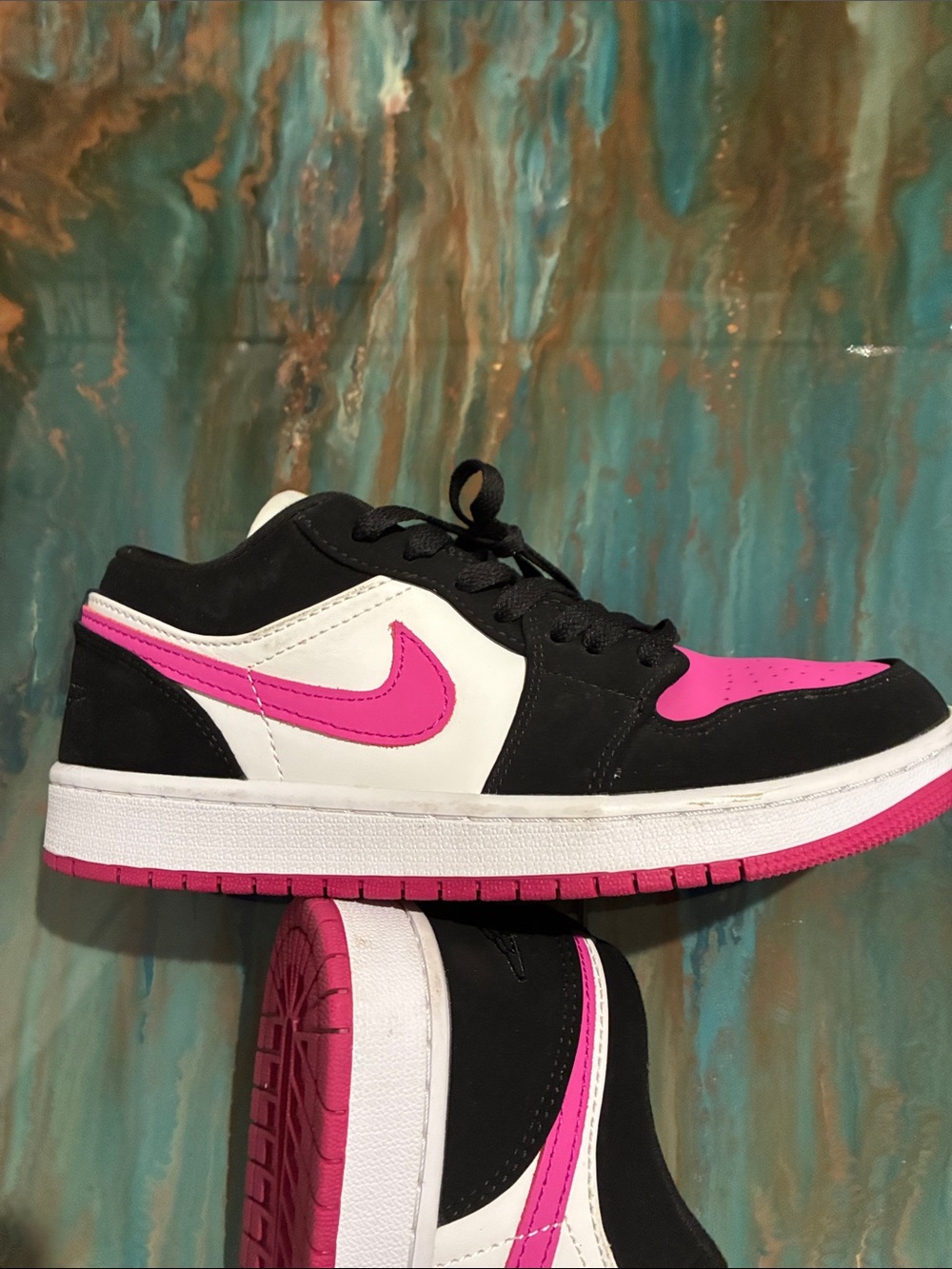 Jordan Women’s Low-Top Sneakers in Black, White & Hot Pink